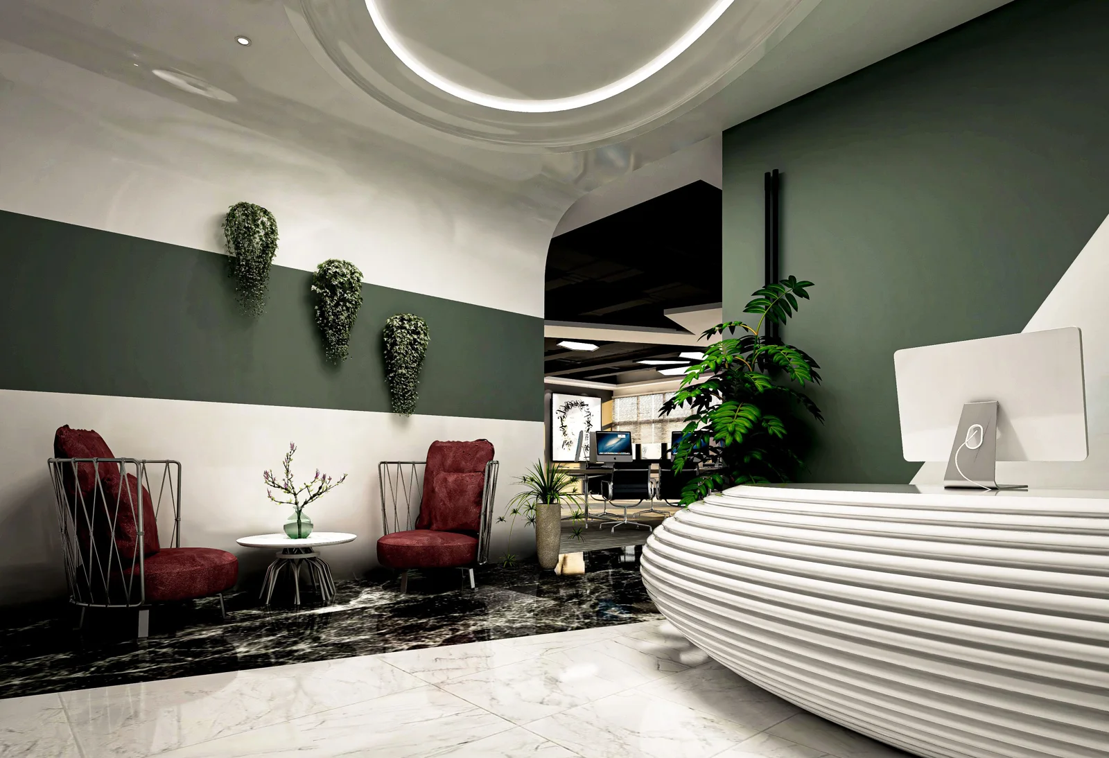 Modern office reception desk and waiting area